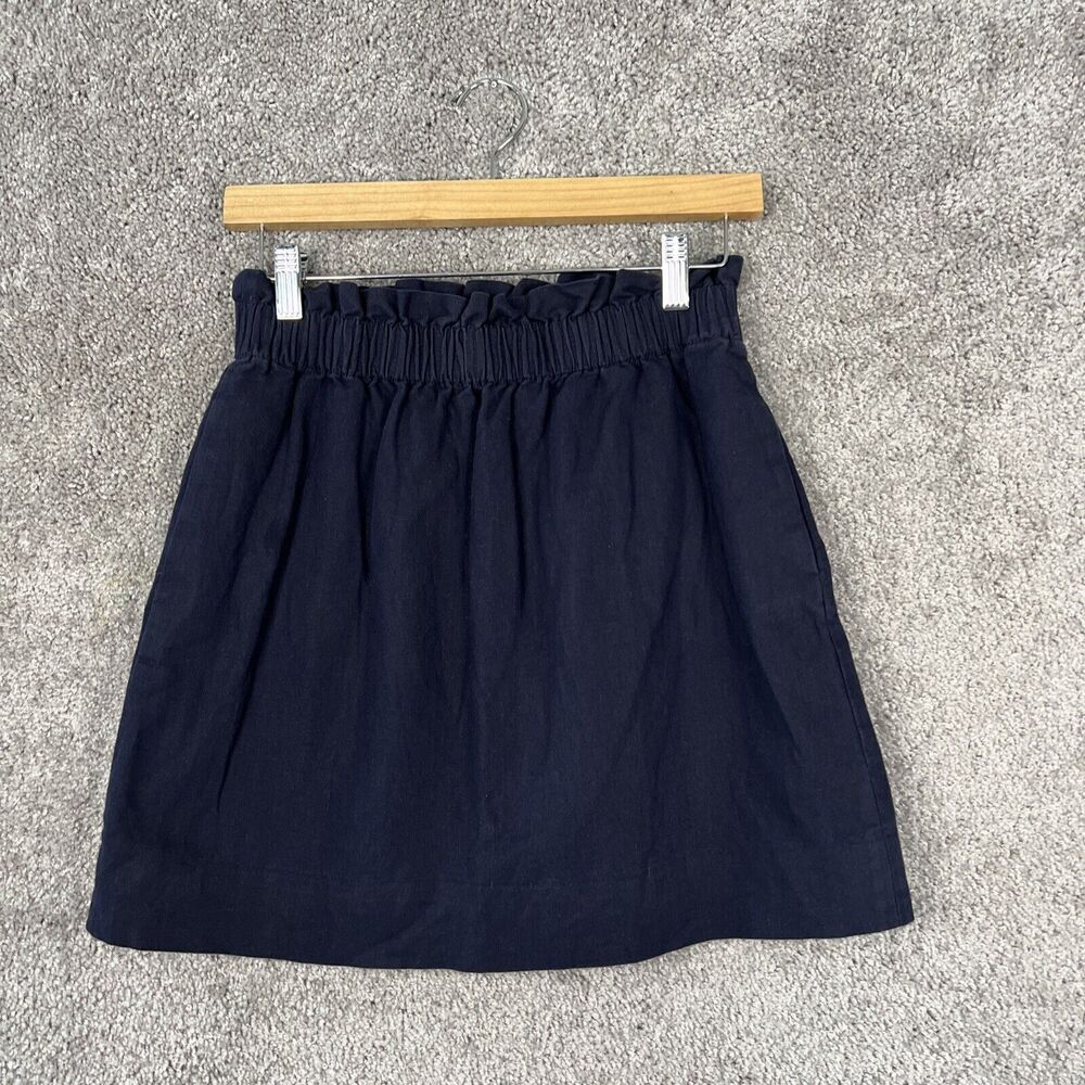 J.Crew Skirt Womens Size 2 Blue Elastic Waist Mini Pull On Linen Blend